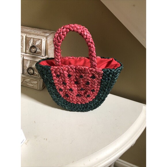 NWT Topshop Watermelon Shoulder Straw Purse Bag Summer Beach - Picture 6 of 7